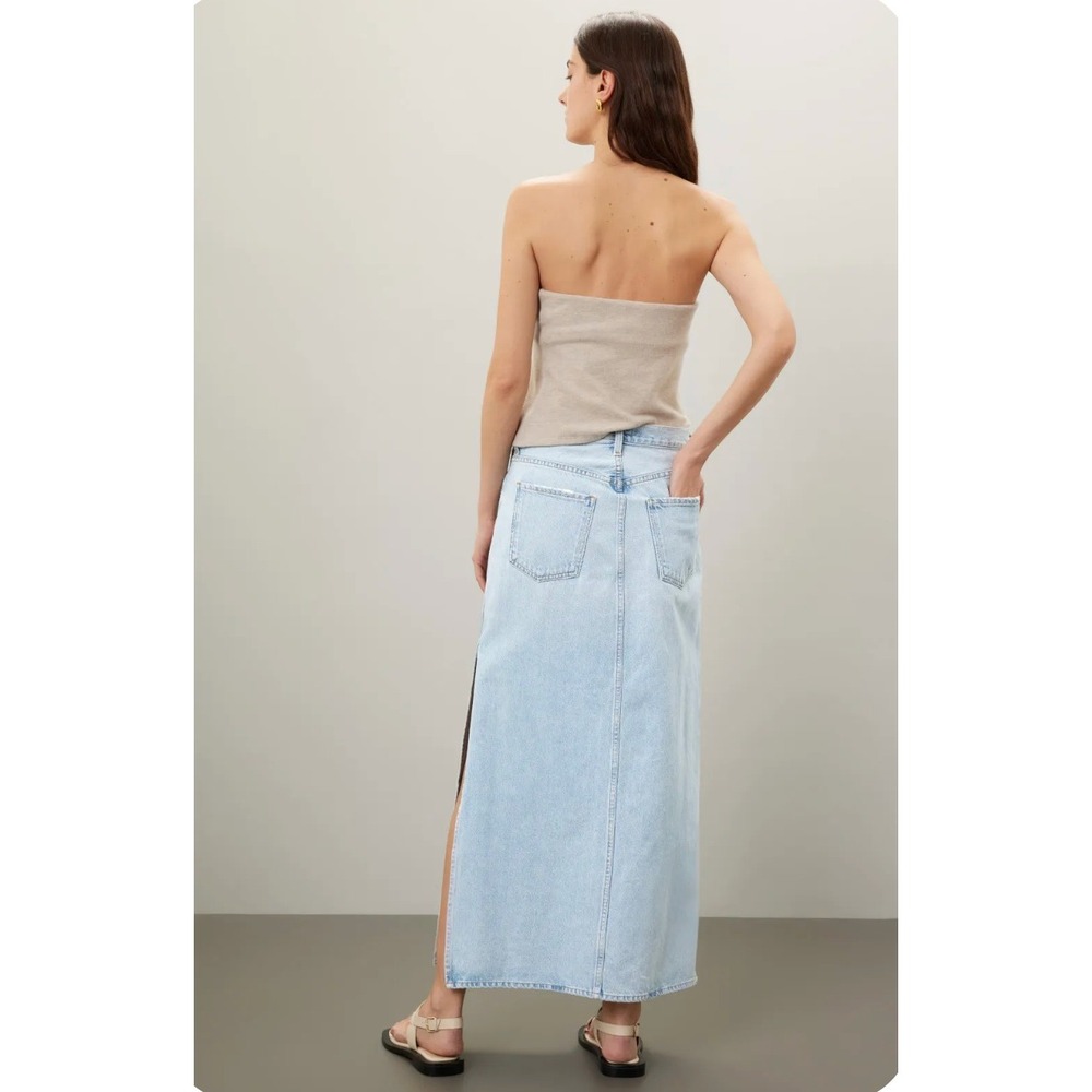 AGOLDE Astrid Slice Denim Maxi Skirt Light Blue High Rise Side Slits Women Sz 26 - Picture 3 of 14